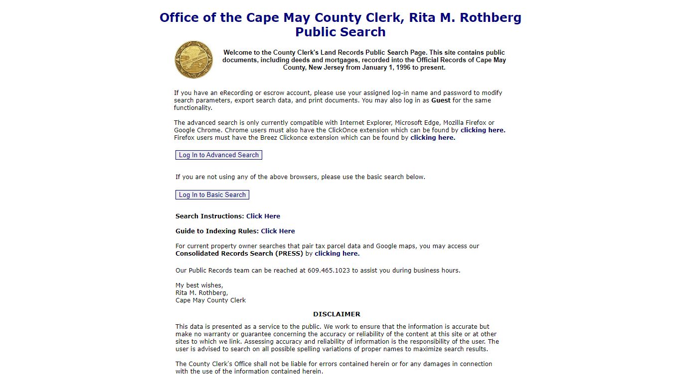 Office of the Cape May County Clerk, Rita ... - Public Search