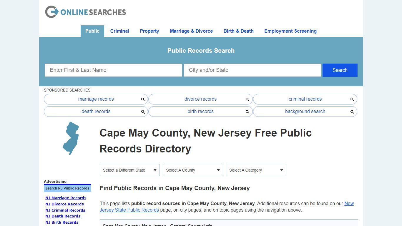 Cape May County, New Jersey Public Records Directory